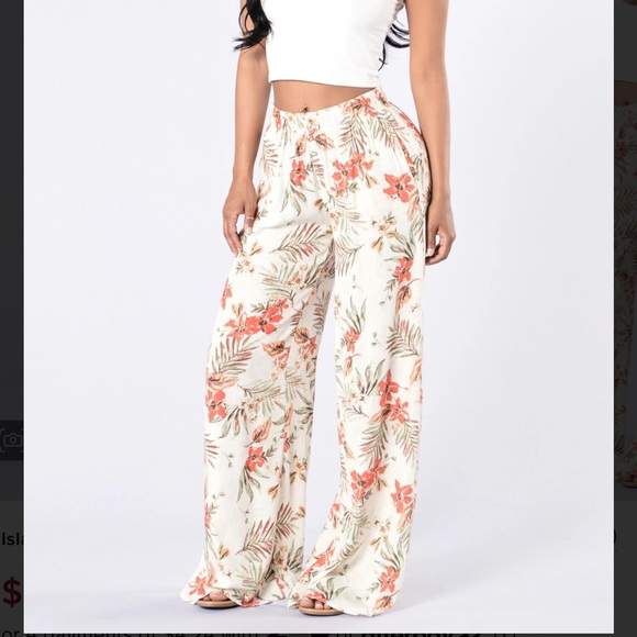 Tropical Floral Print Soft Beach Pants High Elastic Stretchy Waist Wide Leg - Picture 5 of 5